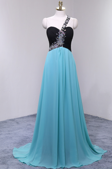 Long Chiffon Prom Dresses Featuring Sweetheart Neckline And One Shoulder