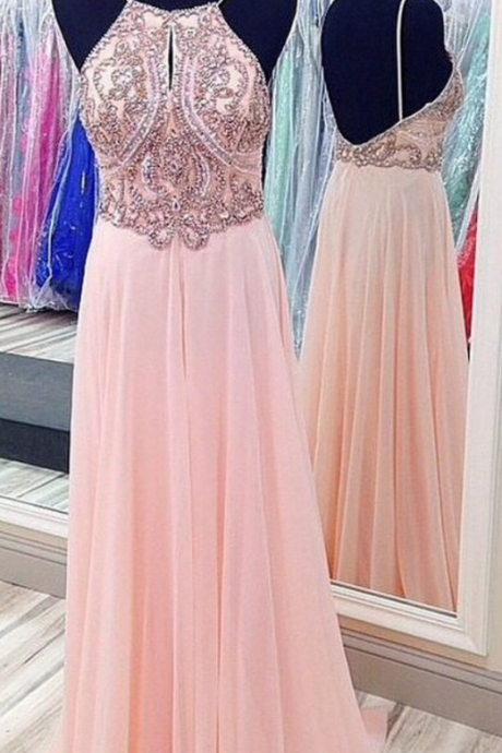 Custom Made A Line Pink Backless Prom Dresses, Dresses For Prom,pink Backless Formal Dresses,pink Backless Evening Dresses