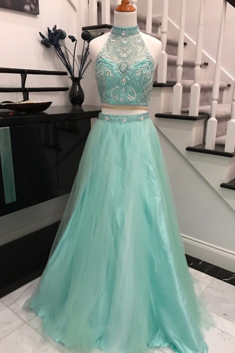 Sexy Prom Dress,sleeveless Prom Dress,two Piece Prom Dresses,beaded Homecoming Dress,evening Party Dress