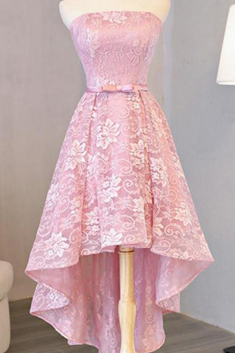 Customized Princess Homecoming Prom Dresses Short Pink Dresses With Lace Up Bowknot High-low Appealing Prom Dresses