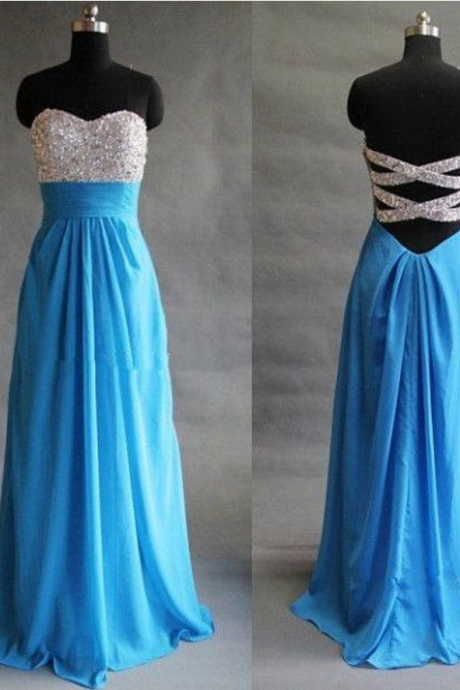 Open Back Long Chiffon Prom Dresses Crystals Women Dresses