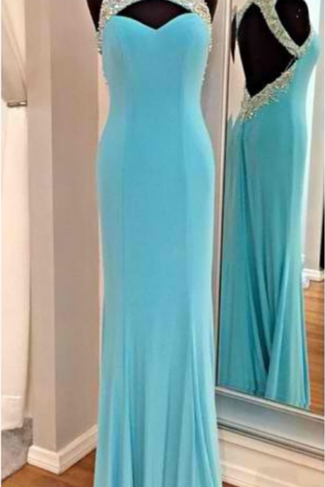 Sky Blue Real Photos Prom Dresses Mermaid Evening Dress Beaded Chiffon Formal Party Gowns