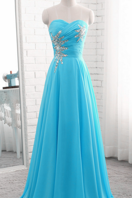 Light Blue Sweetheart Evening Dresses Strapless Chiffon Long Elegant Prom Dress Formal Gowns