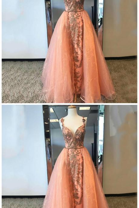 A-line Scoop Sweep Train Blush Satin Prom Dress With Sequin