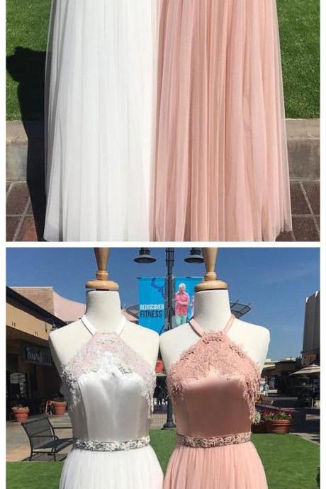 Unique Tulle Lace Long Prom Dress, Lace Evening Dress For Teens