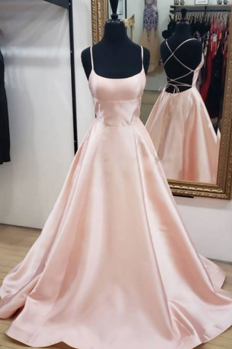 Simple Pink Satin Long Prom Dress, Pink Evening Dress