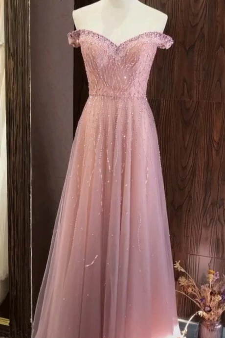 Stunning Gorgeous Off Shoulder Tulle Floor Length Homecoming Dress, Long Prom Dress