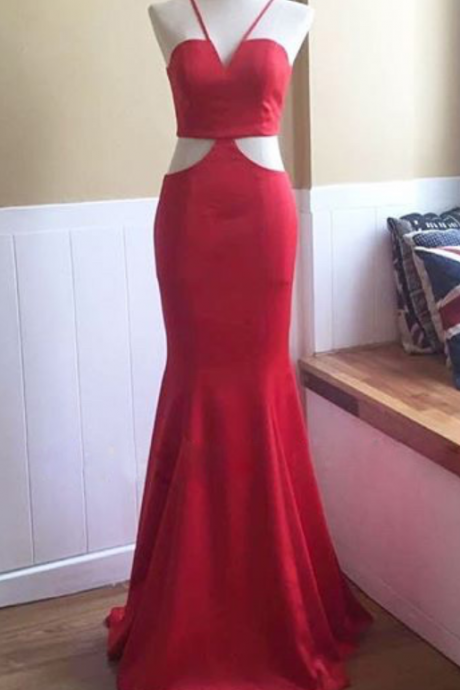 Red Halter Fitted Satin Formal Gown ,prom Dress,evening Gown With Cut Out Back
