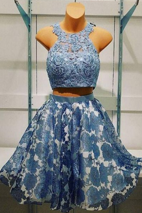 Stylish A-line Two-piece Lace Short Homecoming/prom Dress