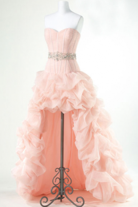 Custom Made Pink Chiffon Prom Dress,sexy Sweetheart Evening Dress,beading Party Dress,high-low Prom Dress