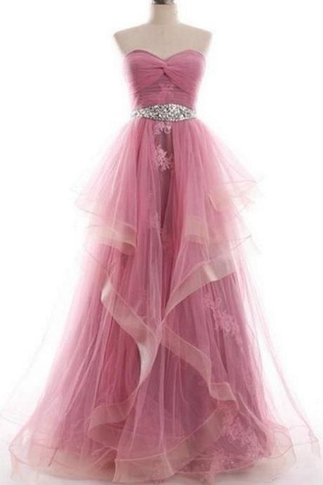 Custom Pink Beading Prom Dress ,sleeveless Long Evening Party Dresses, Formal Gowns, Prom Dress,formal Gowns Plus Size, Cocktail Dresses