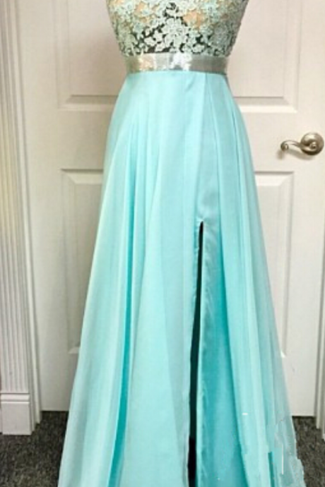 A Line Halter V Neck Prom Dress,open Back Silk Chiffon Prom Dresses With Sheer Lace Bodice