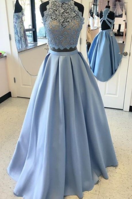 Two Piece Sky Blue Prom Dress,two Piece Sky Blue Long Prom Dress