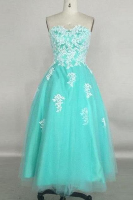 Elegant Ankel Length Turquoise Wedding Party Dresses A-line Sweetheart Appliques Prom Gowns Celebrity Dress
