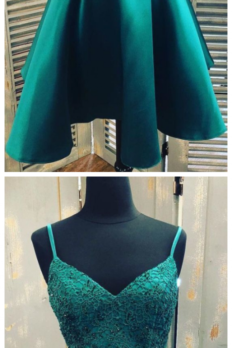 Pretty Custom Made Straps Two Piece Short Green Homecoming Dress