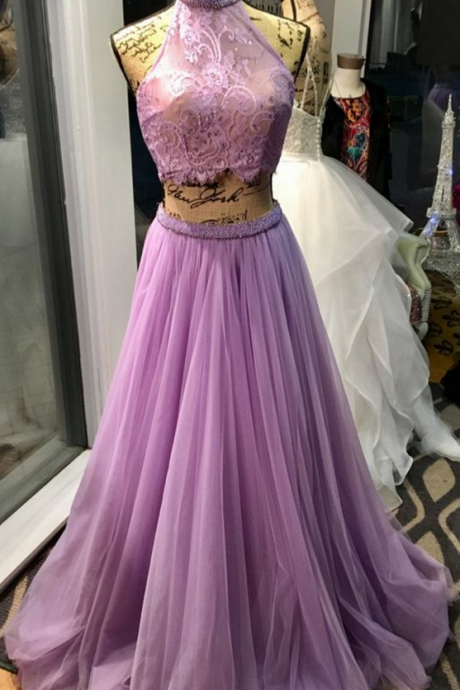 2 Pieces Prom Dress,long Chiffon Prom Dress,beaded Prom Dress