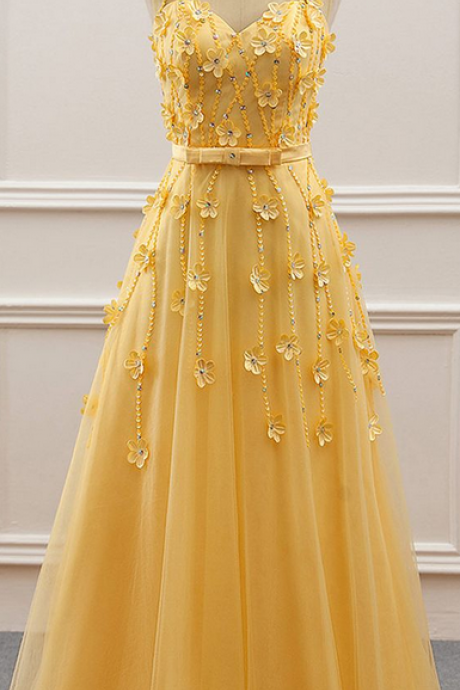 Gorgeous Tulle Jewel Neckline A-line Party Dress, Prom Dress With Beading & Handmade Flowers,evening Dress,custom Made
