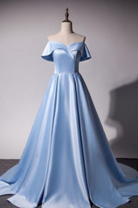 Light Blue Off Shoulder Long Prom Dress , Junior Prom Dress,homecoming Dresses,dresses