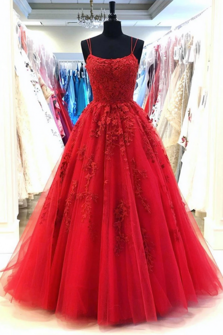 Burgundy Lace Tulle A Line Long Customize Prom Dress With Applique