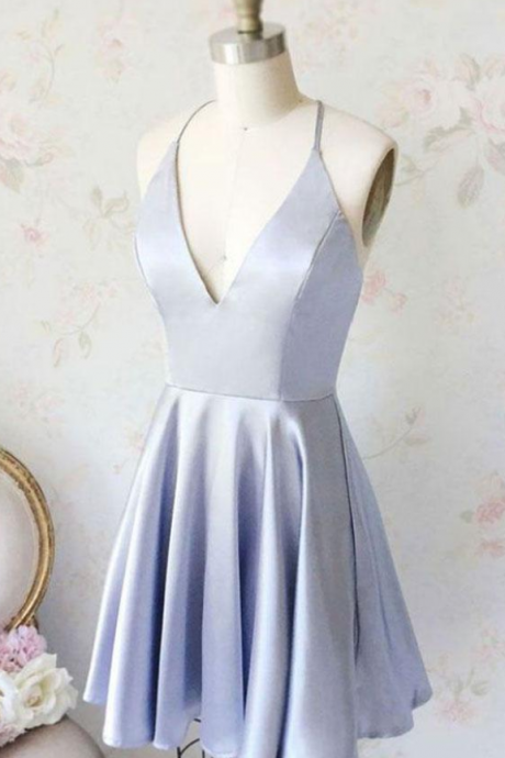 Simple Blue V Neck Short Prom Dress, Blue Homecoming Dress