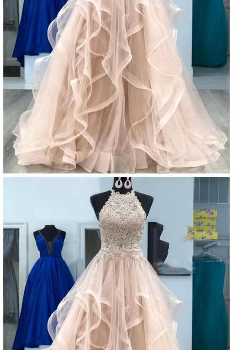  Lace tulle long prom dress, evening dress 