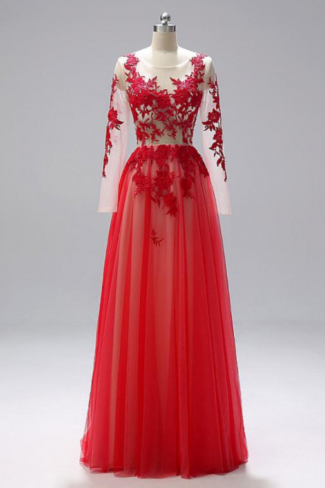 In Stock Winsome Tulle Jewel Neckline Floor-length A-line Evening Dresses With Lace Appliques