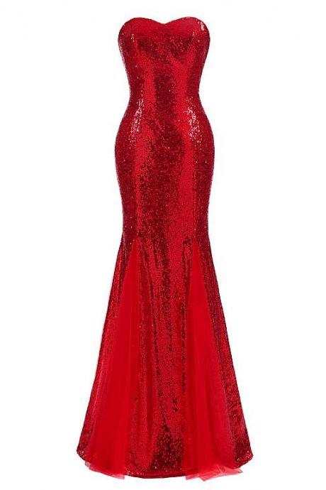 Sparkly Sequin Lace Sweetheart Neckline Floor-length Mermaid Evening Dresses