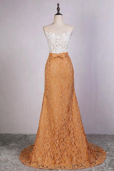 Fashionable Tulle & Lace Scoop Neckline See-through Mermaid Evening Dresses With Beaded Lace Appliques