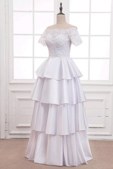Chic Tulle & Satin Off-the-shoulder Neckline A-line Prom Dress With Beaded Lace Appliques