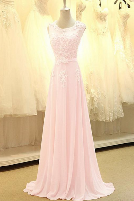Graceful Tulle & Chiffon Illusion Jewel Neckline A-line Prom Dresses With Beaded Lace Appliques