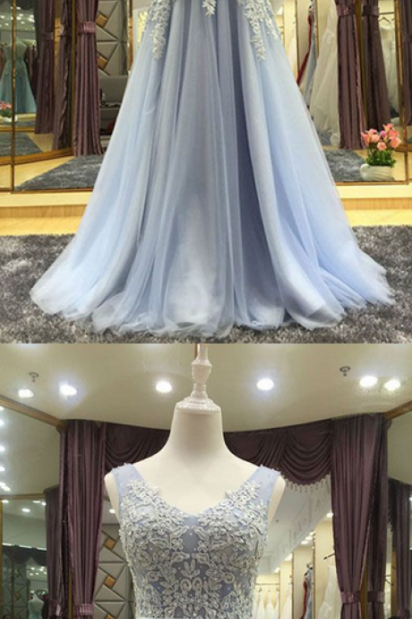 Elegant Gray Tulle Lace Long Prom Dress, Tulle Lace Long Bridesmaid, Lace Evening Dress