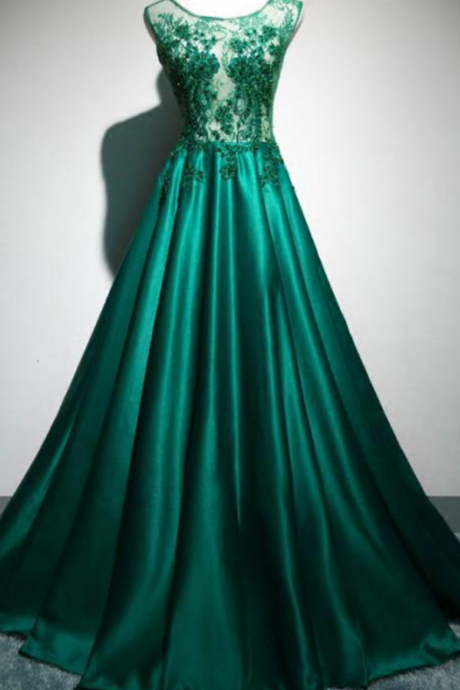 Green Beading Appliques Elegant Prom Dress,long Prom Dresses,prom Dresses,evening Dress, Evening Dresses,prom Gowns, Formal Women Dress