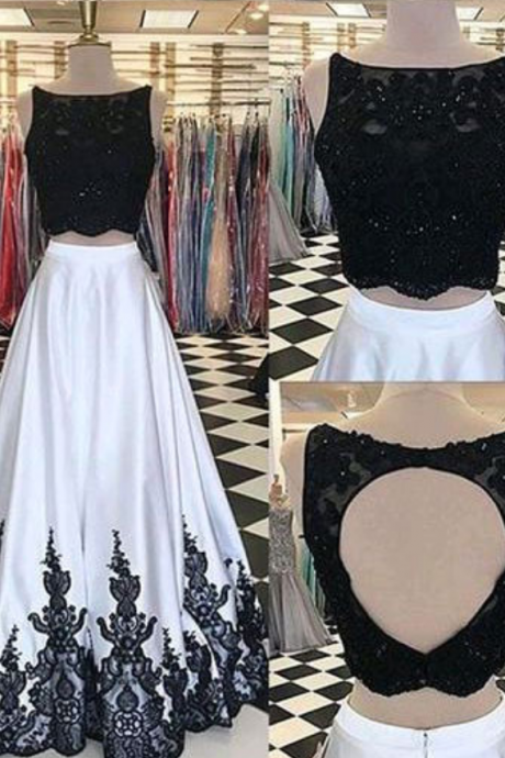 Sexy Two Piece Black Long Women&amp;#039;s Prom Dress, Appliques Prom Dresses
