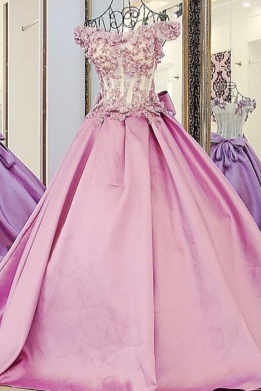 Pink Lace Applique Chiffon Beading Evening Dress Prom Dress Custom Made