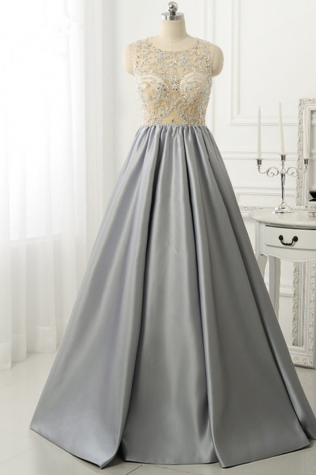 Custom Made Grey Chiffon Prom Dress,sexy Beading Evening Dress,sexy Beading Party Dress ,floor Length Prom Dresses