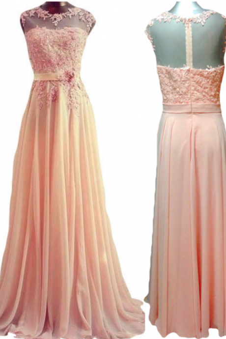 Custom Made High Quality Chiffon Prom Dress ,appliques Beading Evening Dress, A-line Evening Dress, Elegant Long Pink Prom Dress
