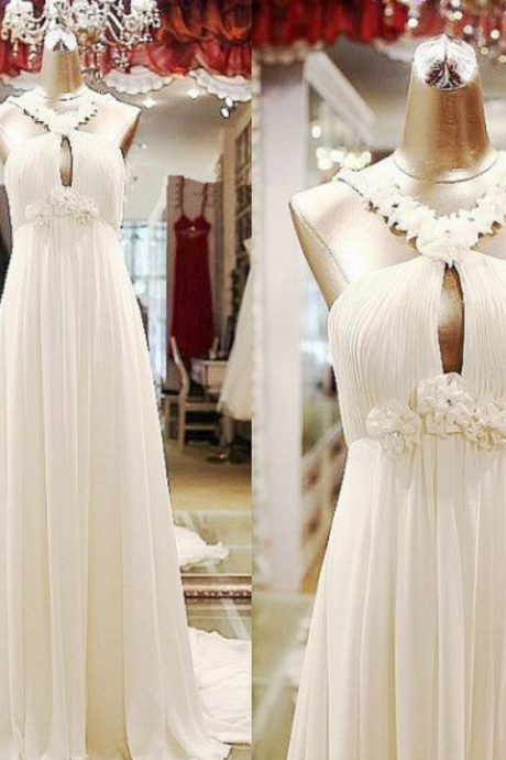 White Evening Dress,chiffon Evening Dresses,halter Neck Dress,sexy Backless Prom Dresses