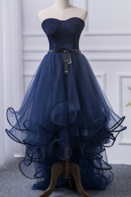 Strapless Sweetheart Ruffle Prom Dresses, High-low Prom Dress, Evening Dress, Featuring Lace-up Back
