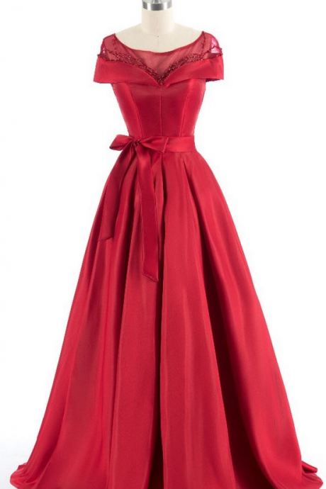 Red Shoulder Evening Dresses, Luxury Intermittently Prom Dresses,long Bridge Wear Evening Dress