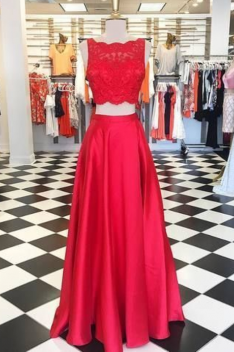 Gorgeous Two Piece Red Long Prom Dress