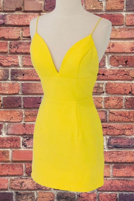 Simple Sheath Yellow Mini Homecoming Dress