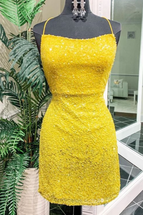 Strappy Yellow Short Homecoming Dress