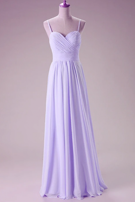 Simple Pretty Straps Sweetheart Long Party Dress, Chiffon Prom Dress