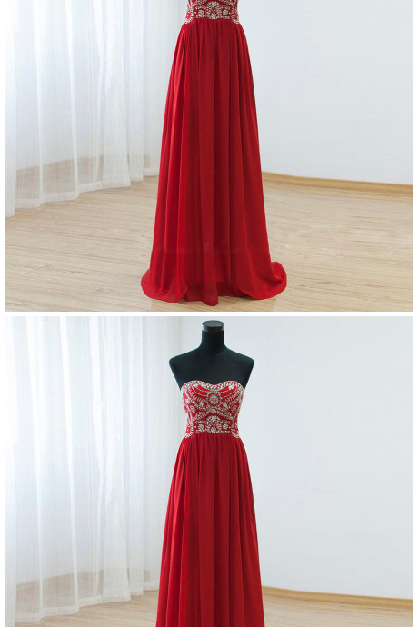 Beaded Embellished Sweetheart Neckline Floor Length Chiffon A-line Prom Dress