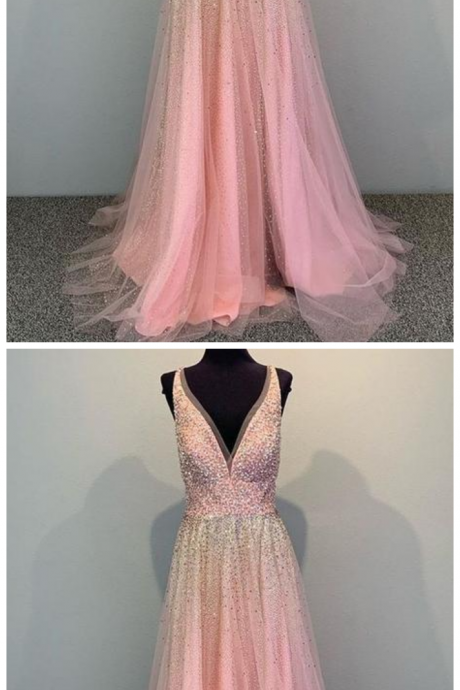 A-line Tulle Long Formal Dress Prom Dress With Sparkles