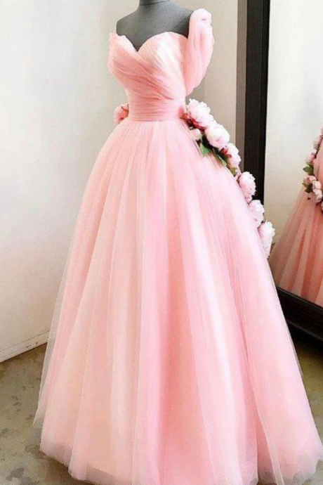 Charming Ball Gown Sweetheart Long Prom Dresses Sweet 16 Dress With Handmade Flowers