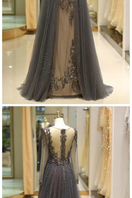 Prom Dresses Beaded Crystals A Line Deep V Neck Elegant Modest Elegant Prom Gowns Vestido De Longo