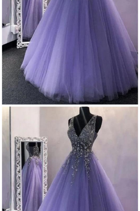 Sparkly Lavender Tulle Prom Dress Girls Slay Ball Gown Puffy Prom Dress