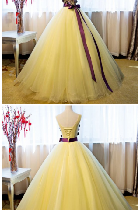 Round Neck Dress, Flower Dress, Long Style Dress, Party Dress, Dress, Sleeveless Dress, Ribbon Dress