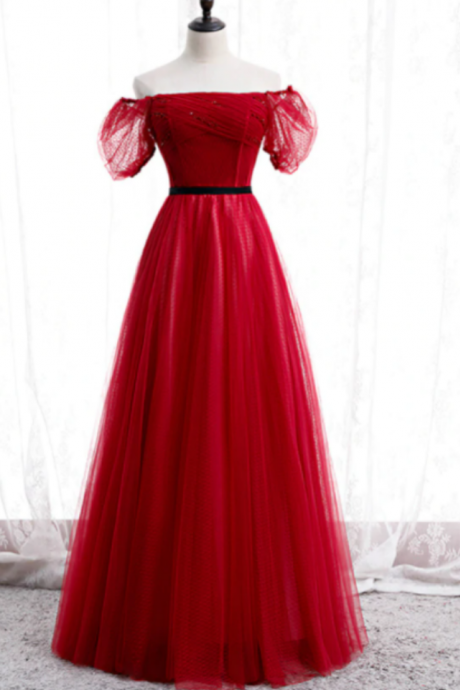 A-line Tulle Puff Sleeve Off The Shoulder Prom Dress